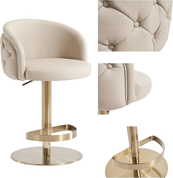 Bar Stools Adjustable Swivel Leather Bar Stools for Kitchen ,barstools with Backs,Counter Height bar stools (Gold Plating)