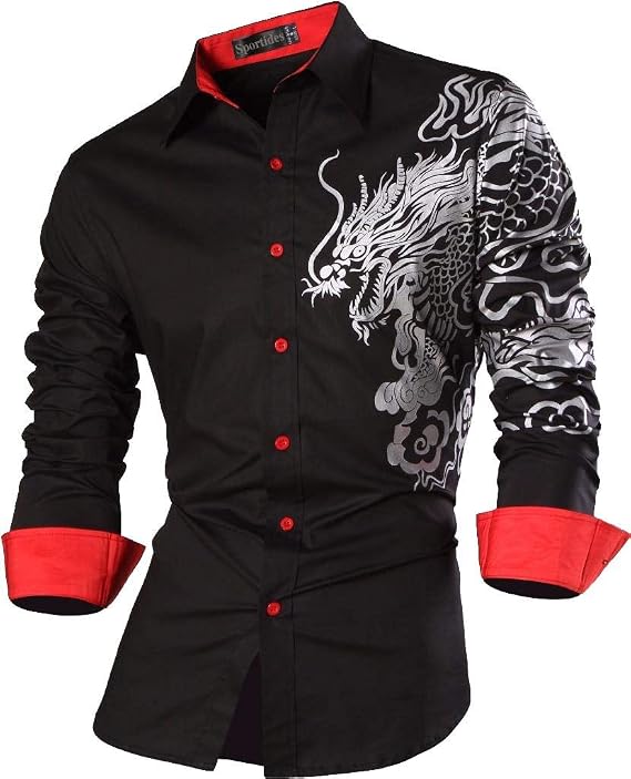 Men's Novelty Button Down Shirts Casual Long Sleeve Dress Shirts Print Fashion JZS041