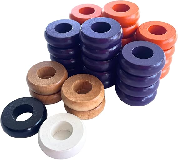 32 Orange and Purple Carrom and Pichenotte Board Game Rings (Large Rings 1 1/4 inch Diameter (3.2cm))