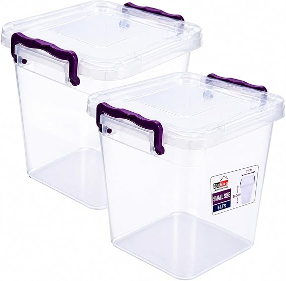 BH | 5 Litres Deep Clear Storage Boxes with Lids | Pack of 2