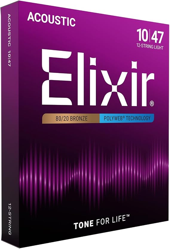 Elixir, Acoustic Guitar Strings, 80/20 Bronze, POLYWEB, 12-String, 10-47