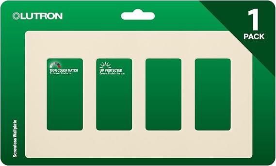 Lutron Claro Light Switch Cover Plate, 4 Gang Wallplate, Rocker Light Switch Cover, Screwless Plate For Outlets, Gloss, CW-4-AL, Almond