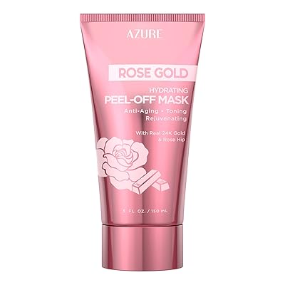 Azure Cosmetics Rose Gold Hydrating Peel Off Face Mask- Anti Aging, Toning & Rejuvenating - Removes Blackheads, Dirt & Oils - With Gold and Rose Water - Skin Care - 150mL  5 fl.oz.