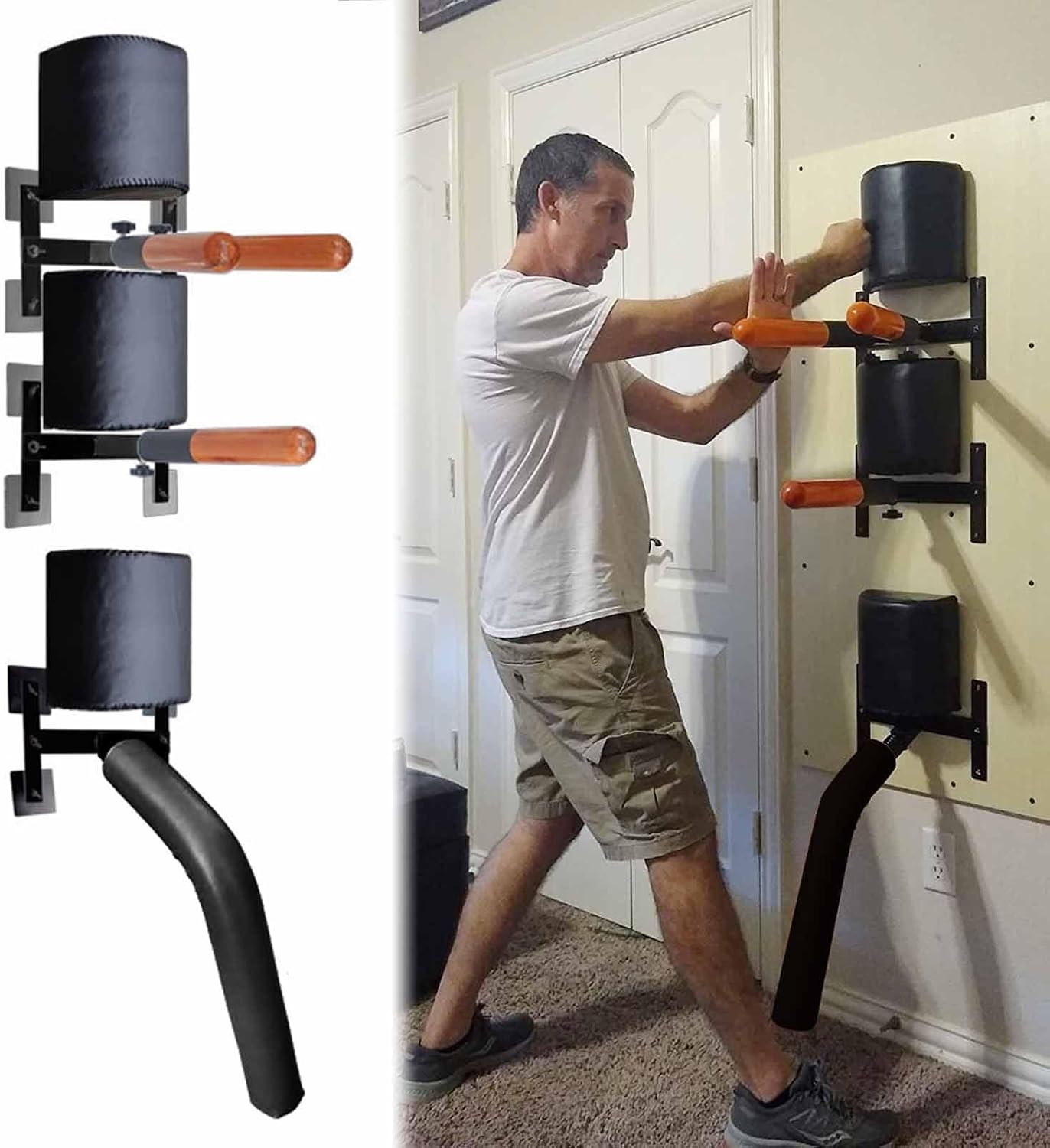 Wing Chun Dummy Wall Wing Chun Man Pile Equipment, Martial Arts Training Dummies with Wooden Spring Arm, Indoor Home Kung Fu Trainer Tools, Tai Chi Practice Device