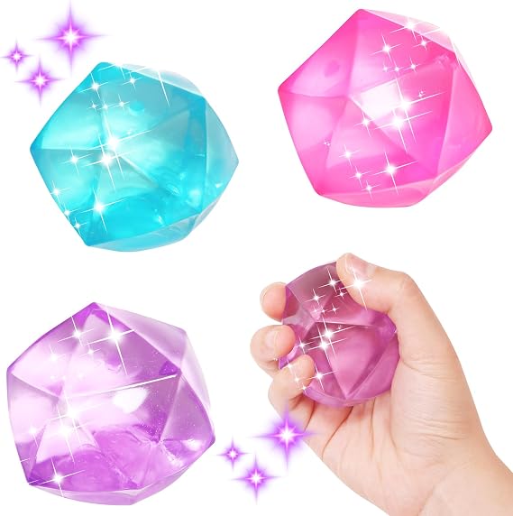 3pcs Big 2.45 Stress Cube Masonry Ice Squishy Ball - Diamond Malt Sugar Fidget Toy for Your Best Mellow and Chill - Square Shape Hand Exercise - Age 3 to Adult
