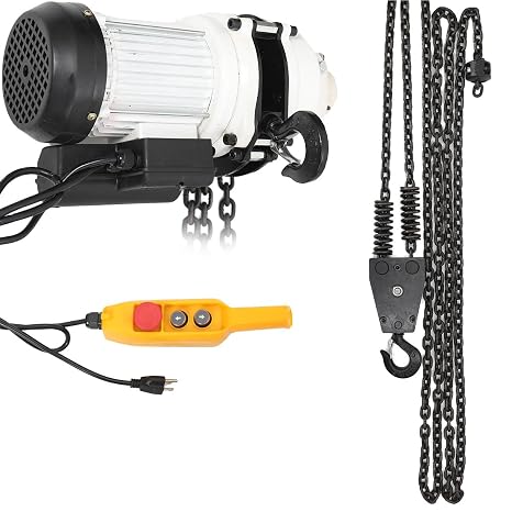 Electric Chain Hoist 2200LBS/ 1 Ton Load, 10 ft Lifting Height, Single Phase Overhead Crane Double Chain Hoist 10 FT Chain & 5 ft Wired Remote Control for Garage, Shop, and Home 110V