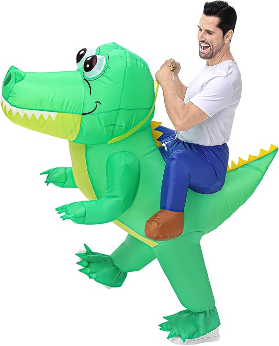 Poptrend Inflatable Crocodile Costume for Adults - Funny Blow-Up Halloween Costume, Ride-on Alligator Costume for Women Men Halloween,Christmas Cosplay Party