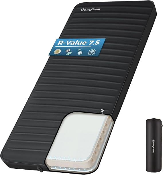 KingCamp Premium Single Self Inflating Sleeping Pad, Single Black