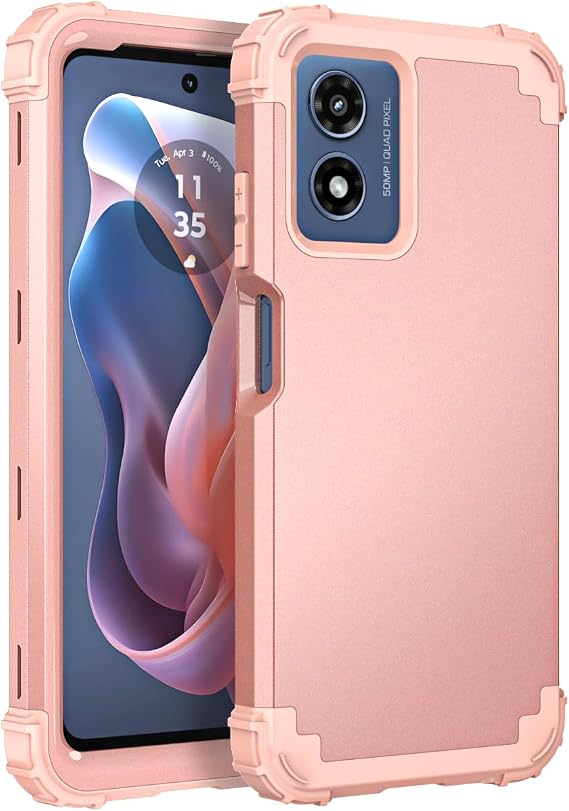 Ankoe for Motorola Moto G Play 2024 Case, [Heavy Duty] Drop-Protection Hard PC Soft Silicone Combo Hybrid Impact Defender Full-Body Anti-Scratch Case for Motorola Moto G Play 2024 Rose Gold