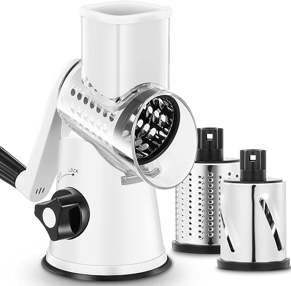 GDL Cheese Grater with Crank Grater with 3 Blades Drum Grater Vegetable Cutter