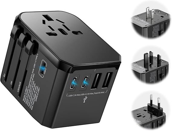 Universal Travel Adapter International Plug - European Travel Plug Adapter Worldwide US AUS EU UK Spain Germany Ireland Italy - All-in-one Travel Outlet Power Adapter with 3 USB C 2 USB A
