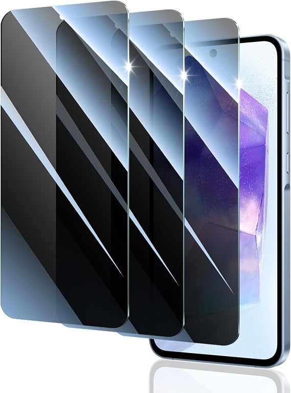 Privacy Screen Protector for Samsung Galaxy A55/A56/S24 FE, Double Shatterproof Anti-Spy Tempered Glass Film, [Impact- Private Protection][Anti-Shatter][Anti-Scratch][9H Hardness]- 3 Pack