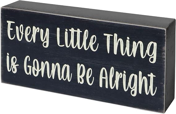 Esur Every Little Thing is Gonna Be Alright Birds Wooden Box Sign - Farmhouse Art Home Desk Shelf Tabletop Wall Black Decor