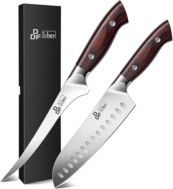 DDF iohEF Tiger Serie Fillet Knife 7 Inch and Kitchen Knife 7 inch Chef Knife Japanese Stainess Steel Ultra Sharp Ergonomic Pakkawood Handle