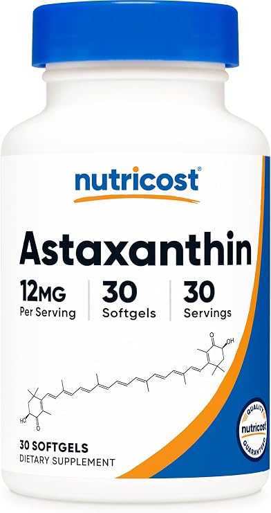 Nutricost Astaxanthin (12mg) 30 Softgels (1 Month Supply) Gluten-Free | GMO-Free