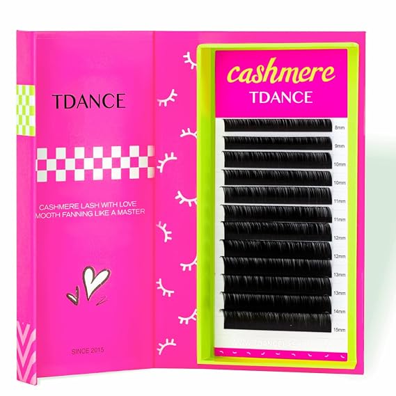 TDANCE Cashmere Lash Extensions Super Matte Black Volume Lash Extension C CC D DD B J L Curl 0.03-0.2mm Thickness Classic Lash Extensions Eyelash Extensions Professional Salon Use(0.05-DD,8-15 mm)