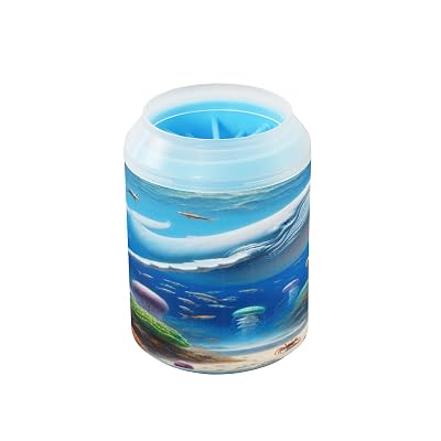 Qilmy Sea World Dog Paw Cleaner Cup with Silicone Bristle, Portable Pet Foot Washer Brush for Small Medium Large Dogs and Cats Muddy Paw Cleaning