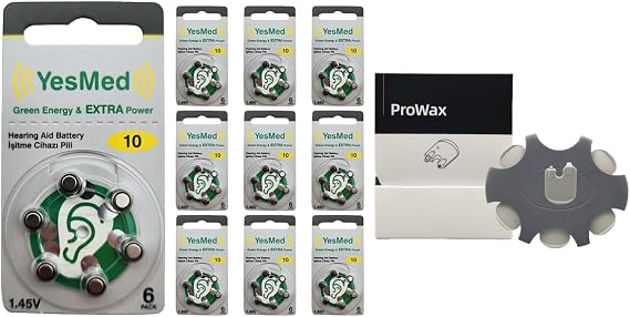 YesMed Extra Power 10 Numara İşitme Cihazı Pili (10 Paket x 6 Adet = 60 Adet Pil) + HEDİYE ProWax Filtre