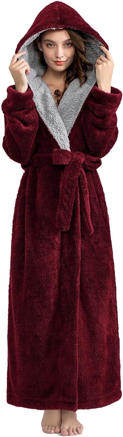 Womens Long Dressing Gown: Fluffy Luxury Ladies Robe with Belt & Pockets Winter Housecoat Nightwear- Thick Soft Bathrobe Loungewear Christmas Birthday Gift for Wife, Mum or Maternity