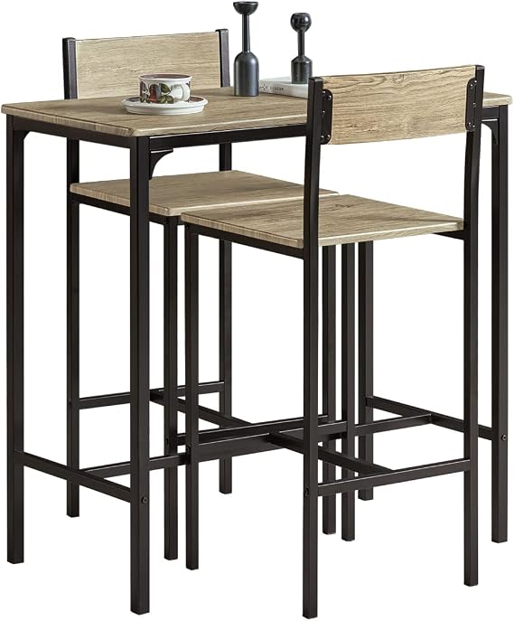 Haotian SoBuy 3 Piece Dining Set, Dining Table with 2 Stools, Bar Table Set, Home Kitchen Counter Breakfast Table, Bar Table with 2 Bar Chairs, Natural OGT03-N