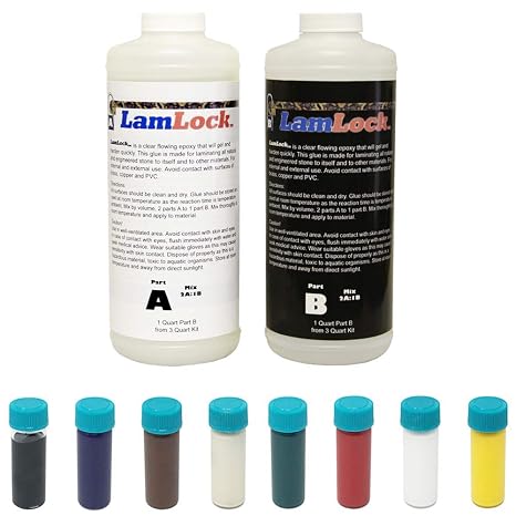 Flowing Epoxy 1.5 Quart Express - Clear Flowing Epoxy for Laminating Granite, Marble, Engineered Stone - 8PC LamLock Universal Color Kit - Epoxy Color Pigment Set - Bundle - 2 Items