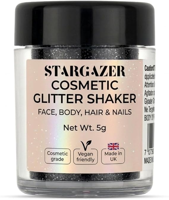 Stargazer Cosmetic Body Glitter Shaker Onix Black | Face Body Eyes Hair & Nails Sparkle | Fine Festival Makeup | Cruelty-Free Cosmetic