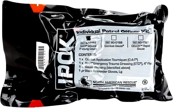 North American Rescue Individual Patrol Officer Kit IPOK (Gauze) NAR Compact First Aid with C-A-T Tourniquet, ETD, Gauze, Gloves (80-0167)