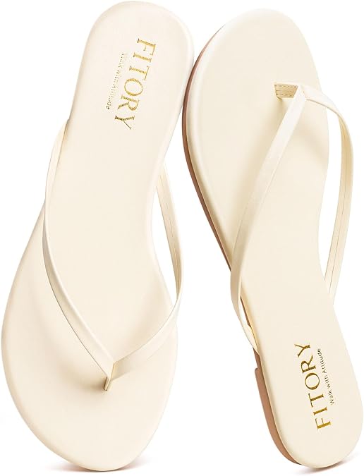 FITORY Womens Flip Flops Fashion Casual Thong Walking Slide Summer Sandals | Comfortable, Lightweight, Beach Flat Sandals, Dressy, Round toe, Vegan Leather, Open Toe
