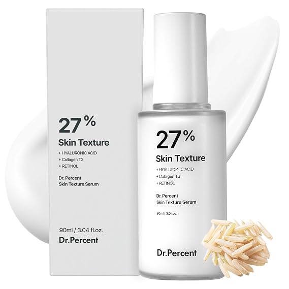 Skin Texture 27% Serum Rice Exfoliating, Gentle & Non-Irritating, Glass Skin, Textured Skin, Bumpy, Pore Minimizer, Retinol & Collagen, Lightweight Korean Skincare Serum, 3.04 fl oz
