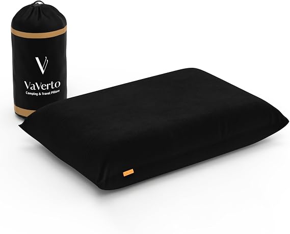 Vaverto Camping Pillow - Backpacking Memory Foam Travel Pillow - Black