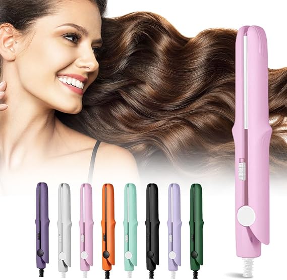 Mini Dual Purpose Curling Iron, 2026 New 2 in 1 Mini Curling Wand & Flat Iron Hair Straightener, Portable Travel Curling Wand for Women Short Hair, Hair Straightener for All Hair Types (Pink)