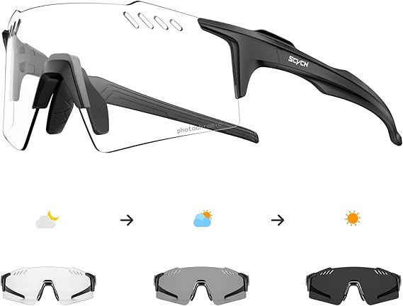 SCVCN Photochromic Cycling Glasses Clear Biking Glasses Women Men MTB S9A2 | UV400 Protection For Cycling Sunglasses TR90 Frame Running Mountain Riding Baseball Bicycle Sports