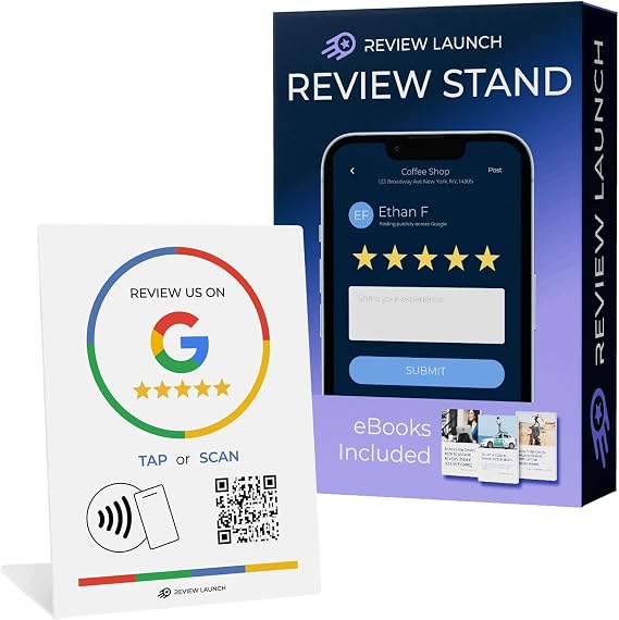 Google Review Tap Card Stand | Boost Online Reviews and Google Rank with Fast Zappy NFC Tap QR Code Stand Digital Business Card | Compatible with iPhone and Android Devices (Small Stand, 1 Pack)
