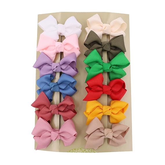 12 PCS Baby Bow Bangs Hair Clips Tiny Snap Clip for Infant Toddler Girl Mini Grosgrain Ribbon Hair Bow Barrettes Girls Hair Accessories (2.2" Jojo bow clips 12 Colors)