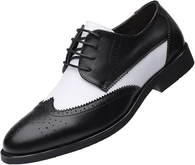 ANUFER Mens Elegant Wingtip Brogue Spectator Shoes Patchwork Derby Lace Up Dress Shoes