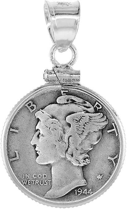 Sterling Silver Dime 18 mm Screw Top 10 cent Coin Bezel Pendant