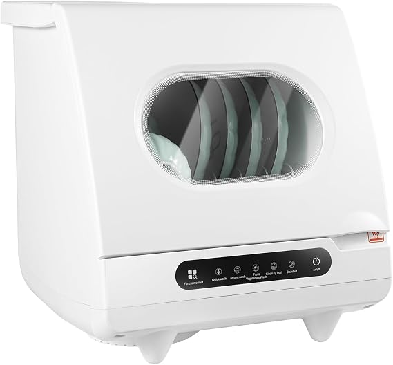 1200W Mini Countertop Dishwasher, Full Panel Control Dish Washing Machine Portable Compact 5 Wash Programs of 2-6 Sets Dishes with 360° Spray Arms for Small-Sized Houses