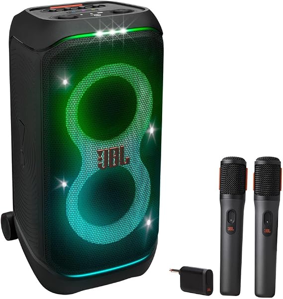JBL PARTYBOX Stage 320 Portable Party Speaker Bundle with Wireless Microphone System (Black)