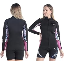 LayaTone Wetsuit Top Women's 3mm Neoprene Wetsuit Jacket Optional Neoprene/Lycra Sleeve Wetsuit Top for Swimming Diving Surf Canoeing (Pink, Medium)