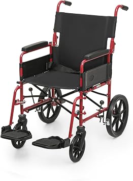 Athena Collection Wheelchair for Adult Senior, Transport Wheelchair Foldable Wheel Chair with Armrest Swing-Away Footrest Safty Belt and Brake, 18" Wide Seat Support 300lbs, Red