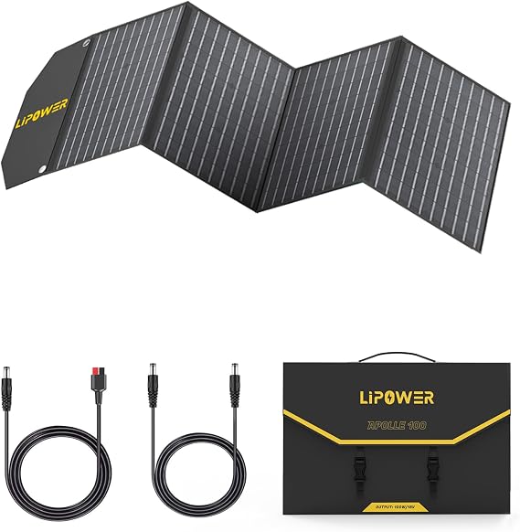 Lipower 100W Portable Solar Panels wtih Adjustable Stand,Foldable Solar Charger for Power Station, 23% High Efficiency ETFE Monocrystalline, USB & Type-C PD Output, IP64 Waterproof for Outdoor Camping