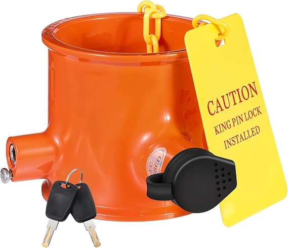 5th Wheel King Pin Lock, Anti-Theft Trailer Lock King Pin Lock Fifth Wheel Hitch Lock for RVs, Trucks and Trailers with Yellow Warning Tag & 2 Keys - Orange