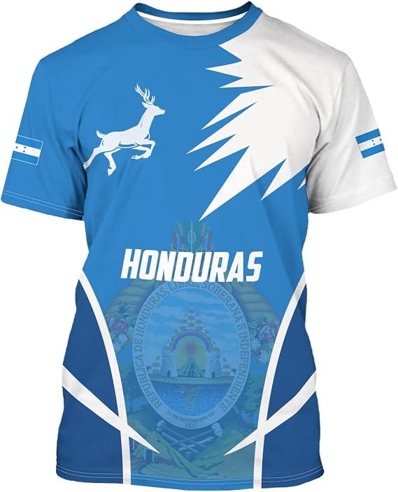 Men's Honduras T-Shirt 3D Print Short Sleeve Shirt Honduras Flag Blue Tee Novelty Casual Round Neck Top Unisex
