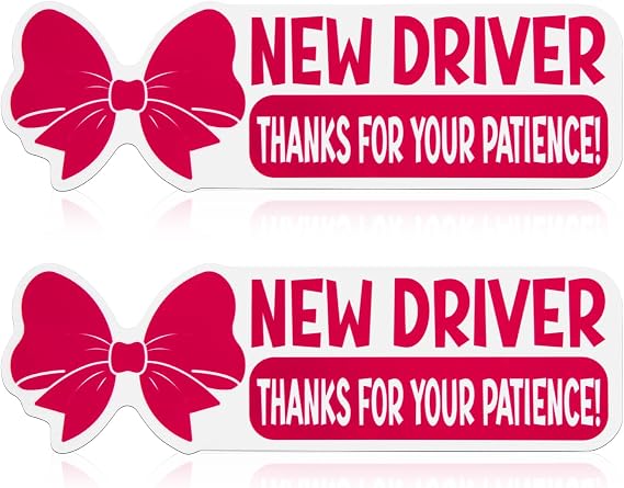 2pcs New Driver Magnet, Thanks for Your Patience Bow Candy Reflective Stickers, Removable Vehicle Safety Warning Sign for Bumper Window Student Driver (Pink)