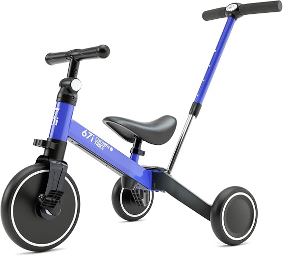 67i Tricycles for 1-3 Year Old Toddler Tricycle with Push Handle for 1-3 Years Old Trikes for Toddlers with Push Handle Kids Push Trike Toddler Bike Removable Pedals Adjustable Seat and Handle (Blue)