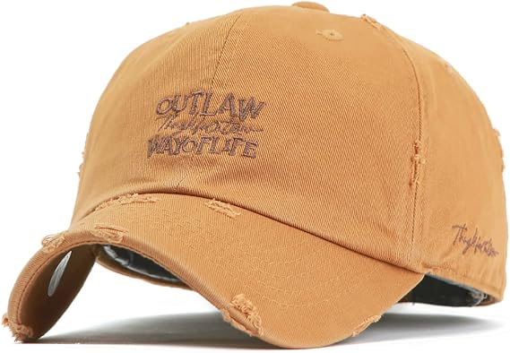 Flipper Mixed Thuglife Logos Vintage Washed Cotton Unstructured Distressed Baseball Cap Dad Hat (Medium ~ Large, Camel Brown)