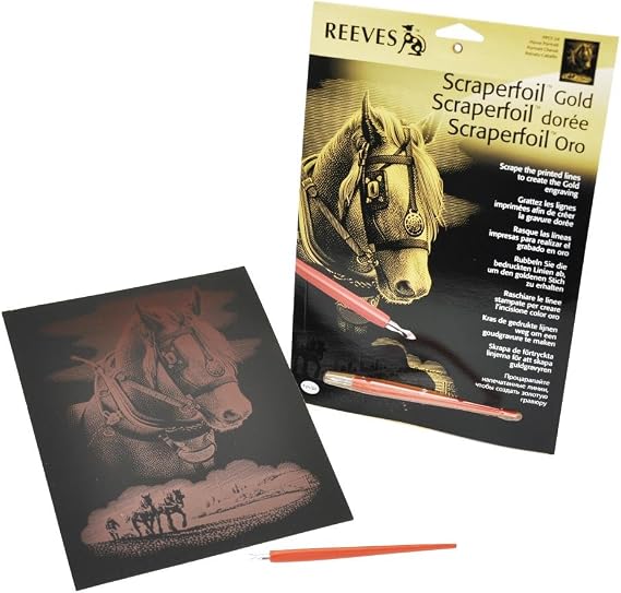 Reeves Gold Scraperfoil Kit, 8-Inch by 10-Inch, Horse Portrait
