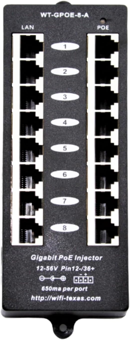 PoE Texas 8-Port Gigabit PoE Injector with 48V 120W Supply