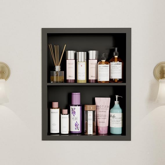 14x18 Medicine Cabinet Recessed Stainless Steel, 2-Tier, Medicine Cabinet Organizer,Stainless Steel Wall Niche, Bathroom Wall Cabinet, Recessed Bathroom Cabinet, Wall Cabinet, Black