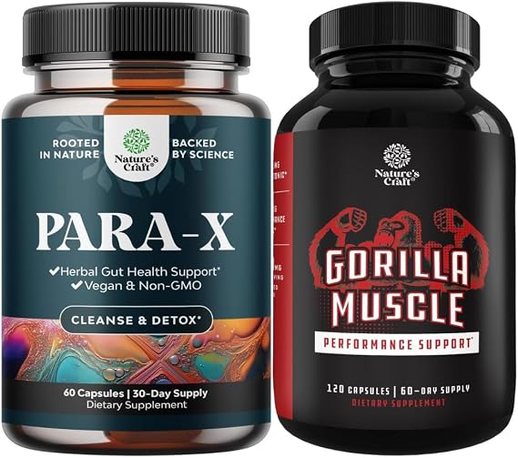 Bundle of PARA-X Herbal Gut Health Supplement - Immune Support with Black Walnut Wormwood & Cloves and Extra Strength Testosterone Booster for Men - Herbal Testosterone Supplement with Horny Goat Weed